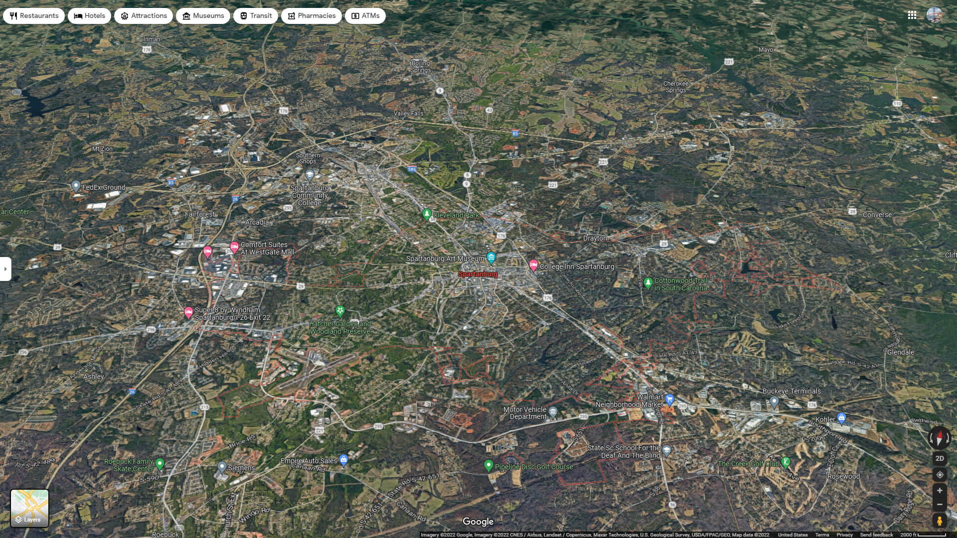 Spartanburg Aerial Map South Carolina